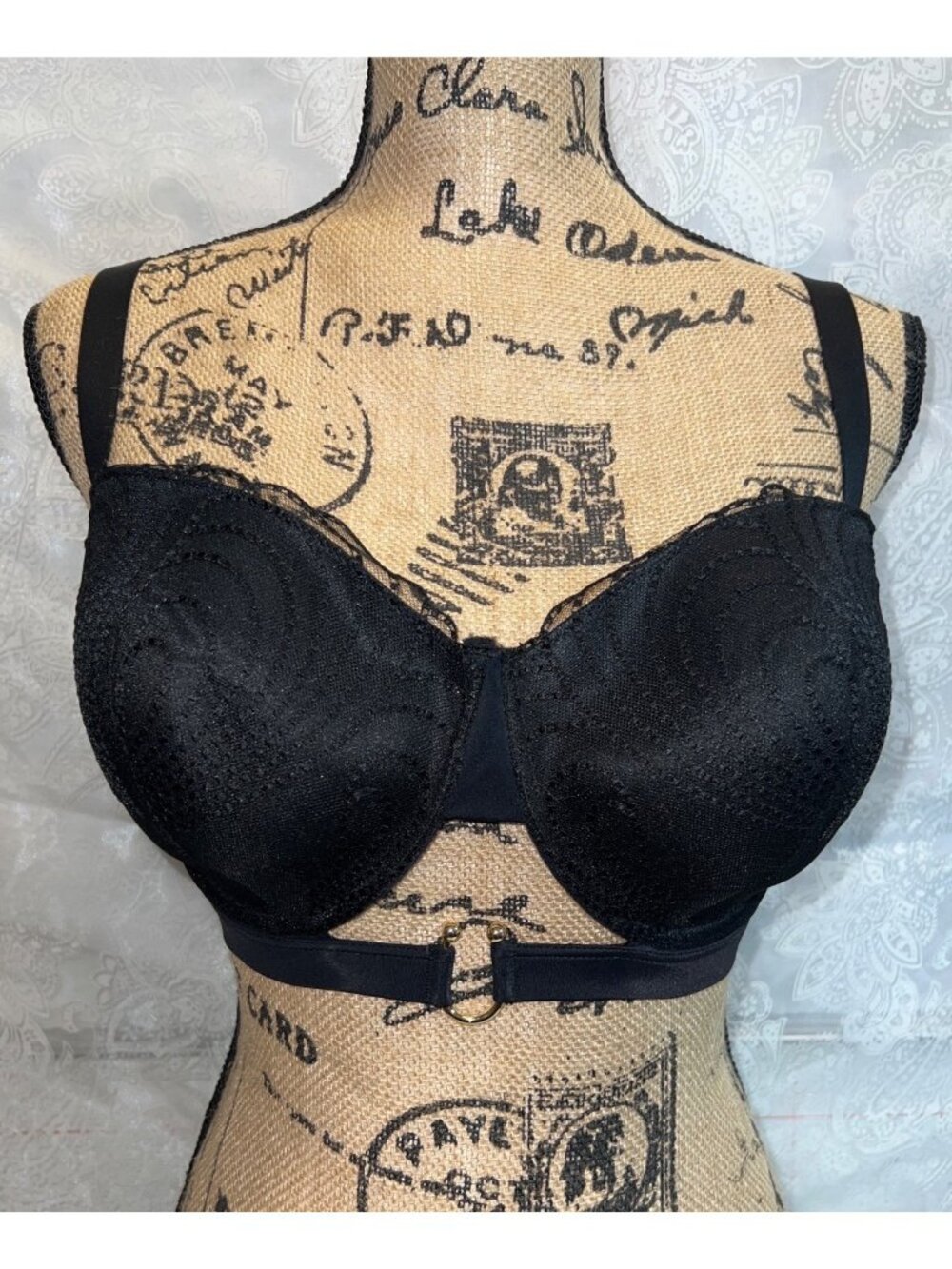 Intimissimi Black Lace Bra 36DD w Gold Accent Adjustable Straps New With Tags